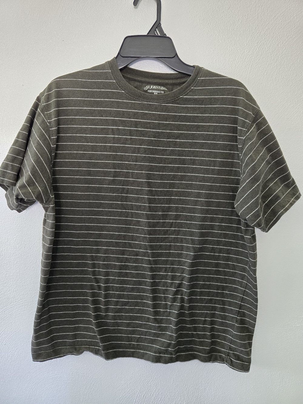 St. John's Bay Olive Green Striped Short Sleeve Tee
